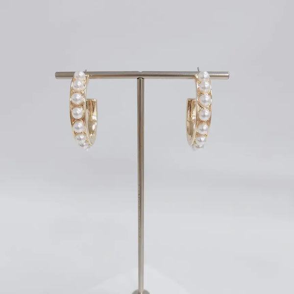 Gold Hoop Earrings with Pearls