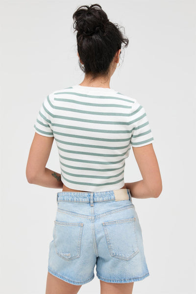Striped Knit Crew Neck Crop Top