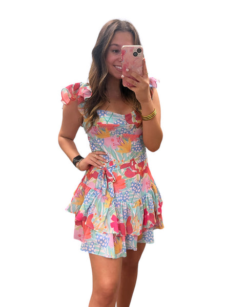 Floral Ruffled Tie Waist Romper