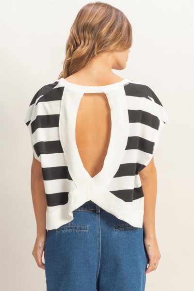 Striped Boxy Crew Neck Top