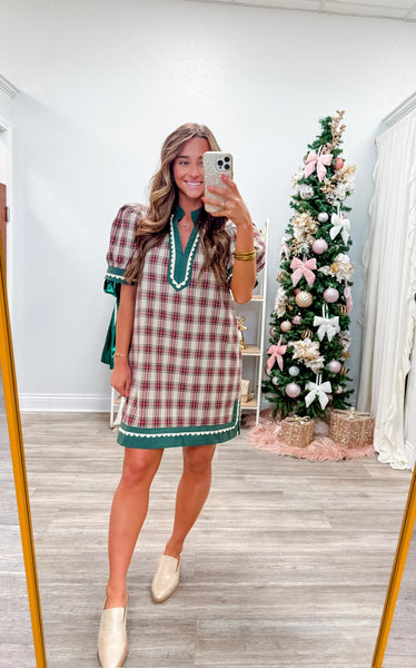 Plaid Pattern Puff Sleeve Mini Dress