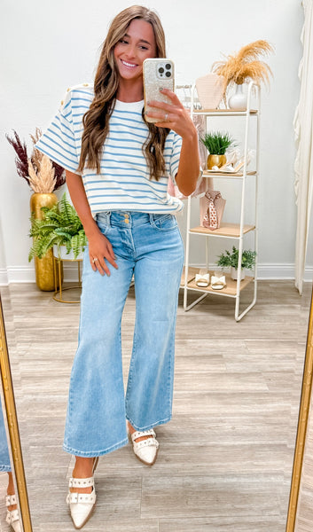 Striped Short Sleeve Knit Top