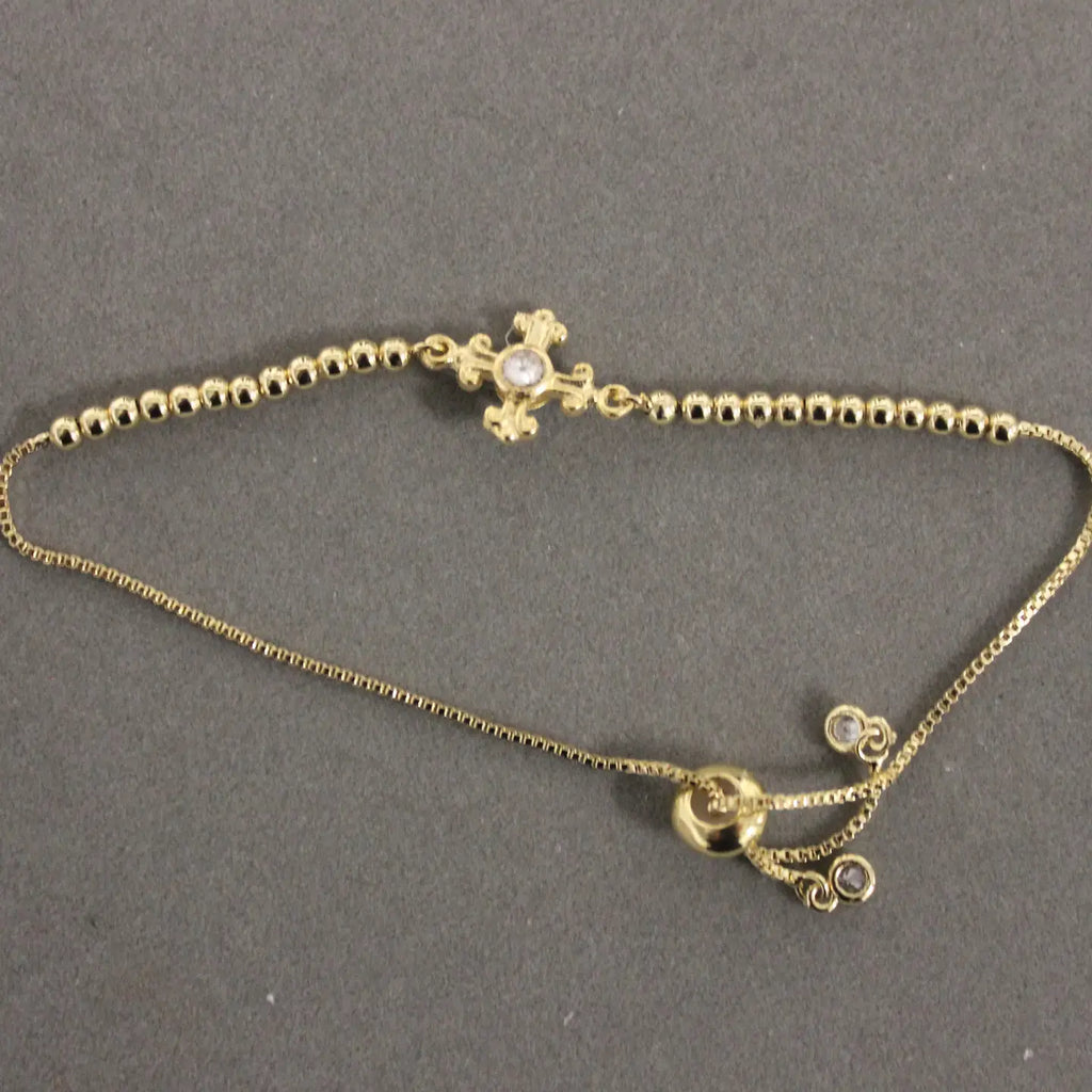 Adjustable Bead & Chain Cross Bracelet