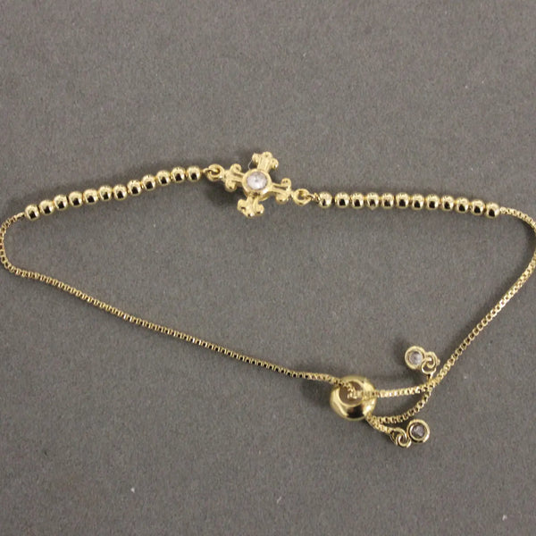 Adjustable Bead & Chain Cross Bracelet