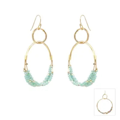Gold Wired Double Layered w/ Mint Crystal 2" Earring