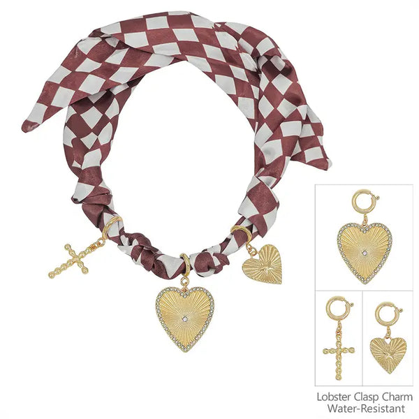 Maroon and White Gameday Scarf with Heart Cross Charms