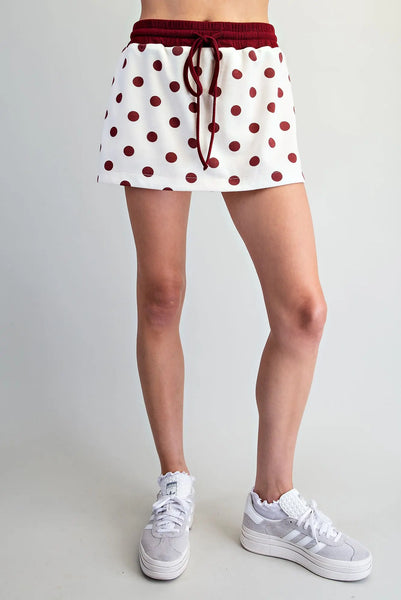 Polka Dot Contrast Trim Mini Skort