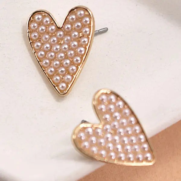 Heart Pearl Stud Earrings