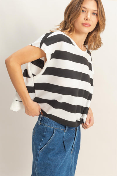 Striped Boxy Crew Neck Top
