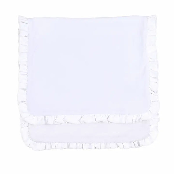 White Ruffle Burp Cloth w/ White Trim