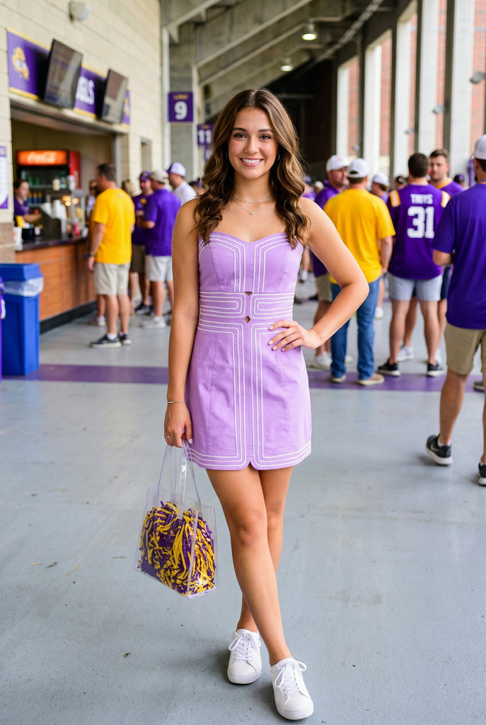 Bold Lace Trimmed Mini Dress