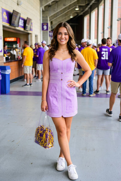 Bold Lace Trimmed Mini Dress