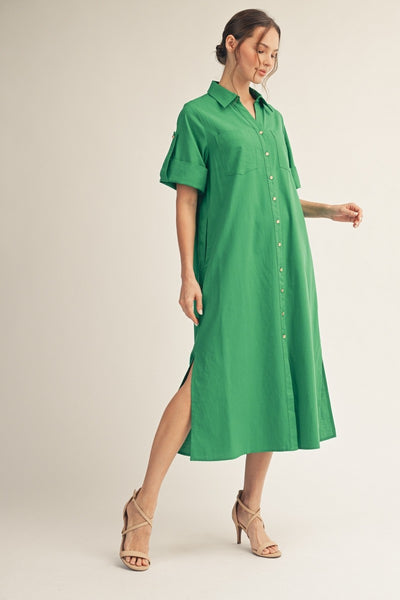 Button Down Woven Midi Dress