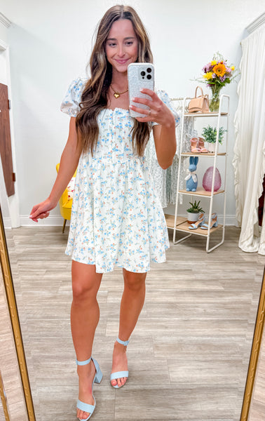 Floral Lace Trim Front Hook & Eye Mini Dress