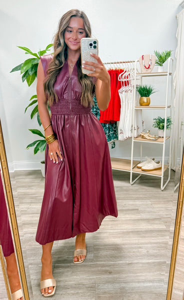 Faux Leather Sleeveless Midi Dress
