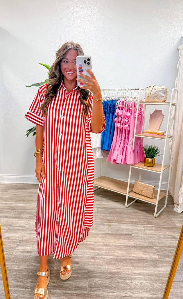 Striped Short Sleeve Midi Dress