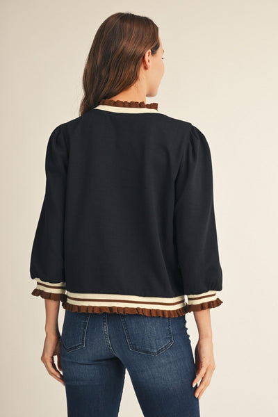Ruffle Edge Detail 3/4 Sleeves Top