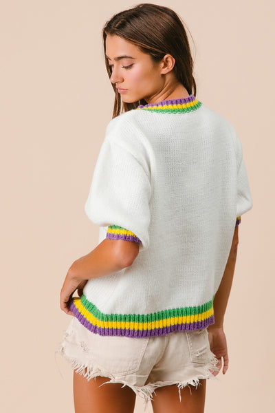 Short Puff Sleeve Ribbon Bow Sweater