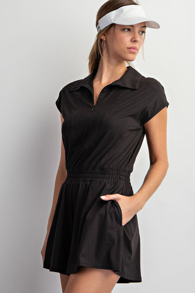 Soft Short Sleeve Quarter Zip Romper