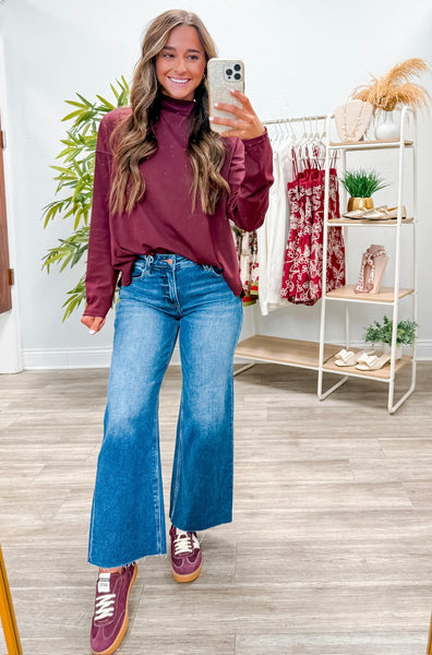 Solid Long Sleeve Mock Neck Top