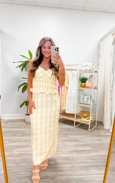 Gingham Printed Crop Top & Midi Skirt Set