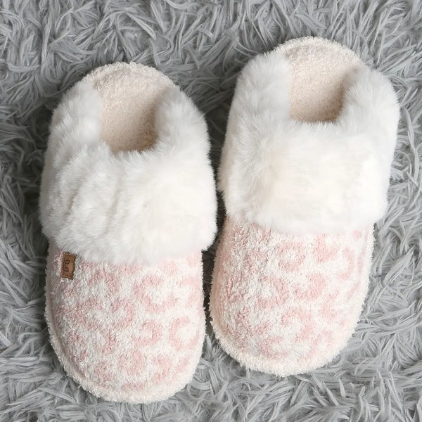 Leopard Faux Fur Cuff Mule Luxury Soft Slipper