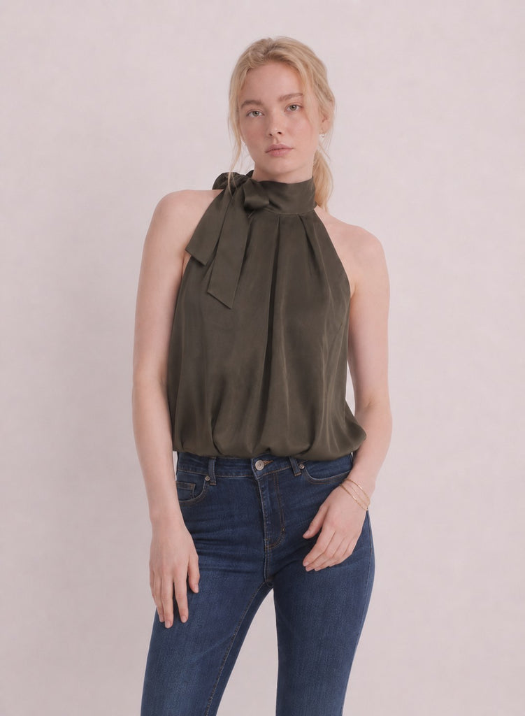 Sleeveless Bow Neck Detail Halter Top