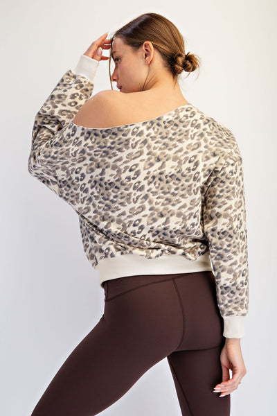 Animal Print Terry Off Shoulder Sweatshirt