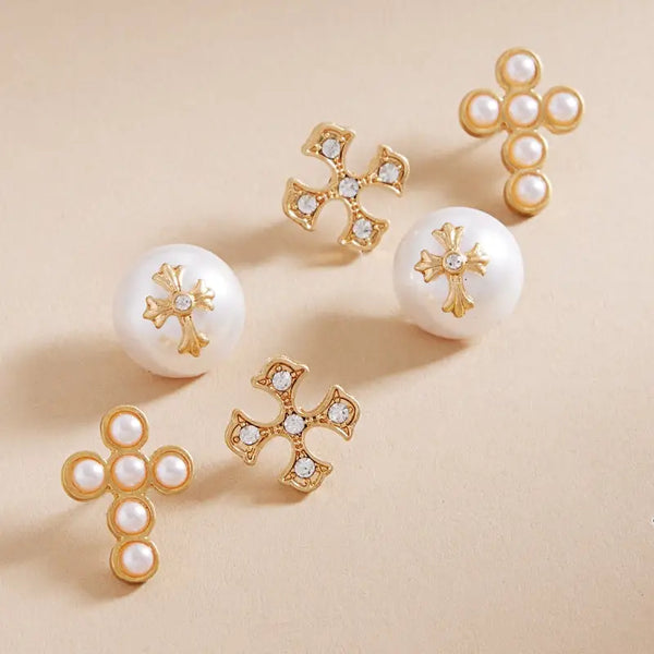 Multi Shaped Cross 3 Set Titanium Post Earrings