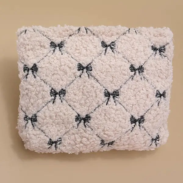 Bow Soft Lamb Wool Cosmetic Pouch Bag