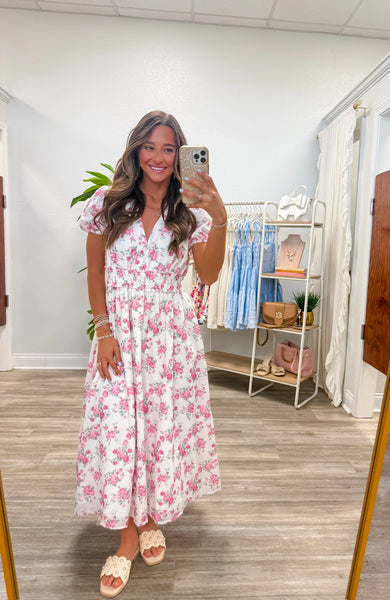 Floral Smocked Waist Midi Dress