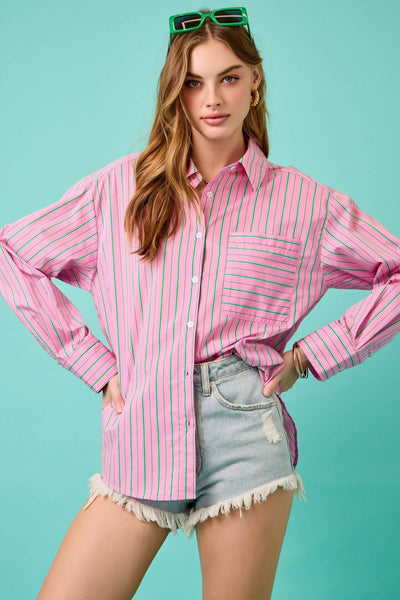 Striped Button Down Shirt W/ Pocket