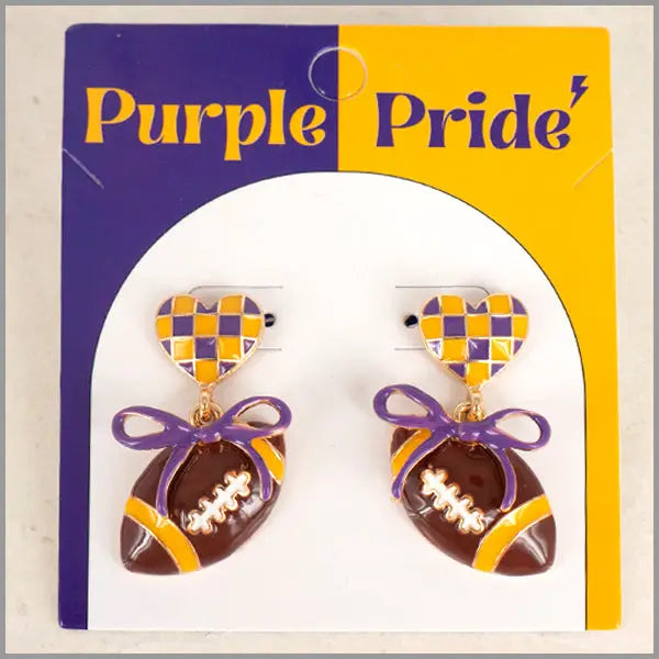Coated Heart w/ Bow & Football Gameday Stud 1.5" Earring