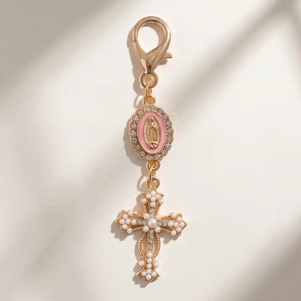 Our Lady of Guadalupe Pink Enamel Medal Keychain