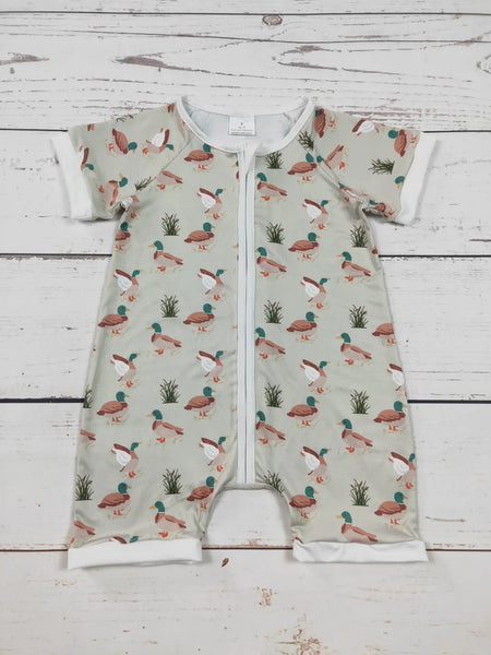 Baby Boy Duck Printed Zip Romper