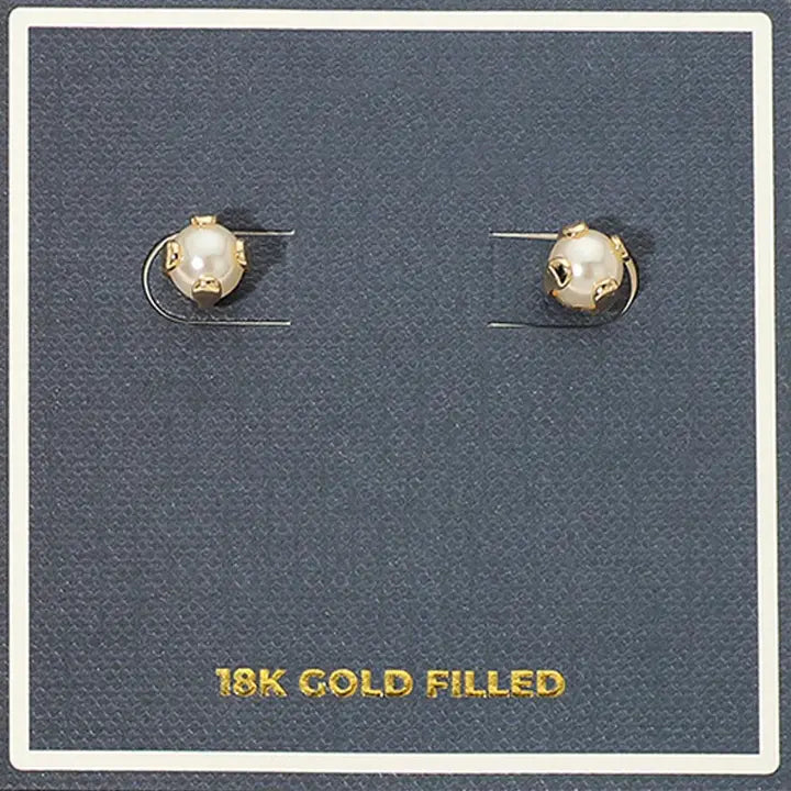 18K Gold Filled Prong Set Pearl Stud Earrings