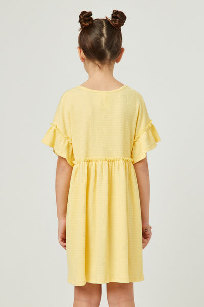 Girls Smocked Knit Ruffled Sleeve Dress