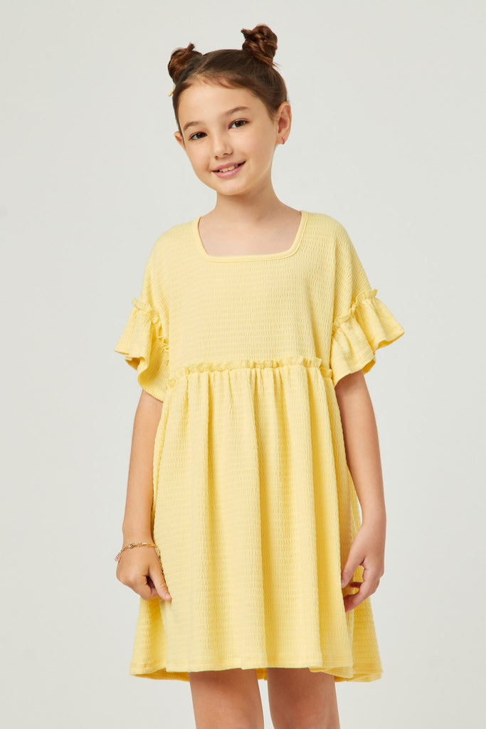 Girls Smocked Knit Ruffled Sleeve Dress