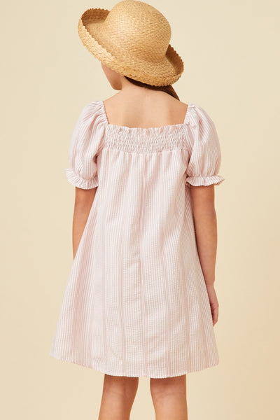 Girls Lace Seersucker Smocked Dress