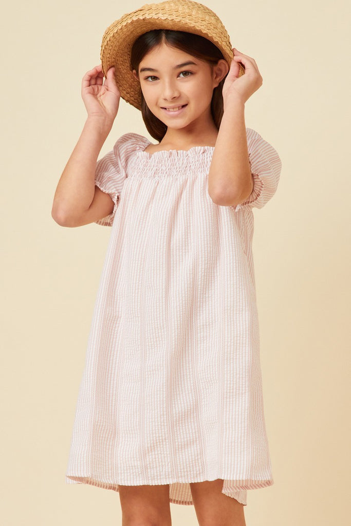 Girls Lace Seersucker Smocked Dress