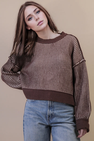Two Tone Striped Casual Sweater Top