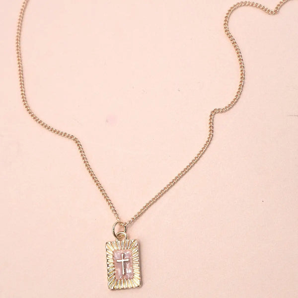 Sunburst Square Cross Pendant Necklace