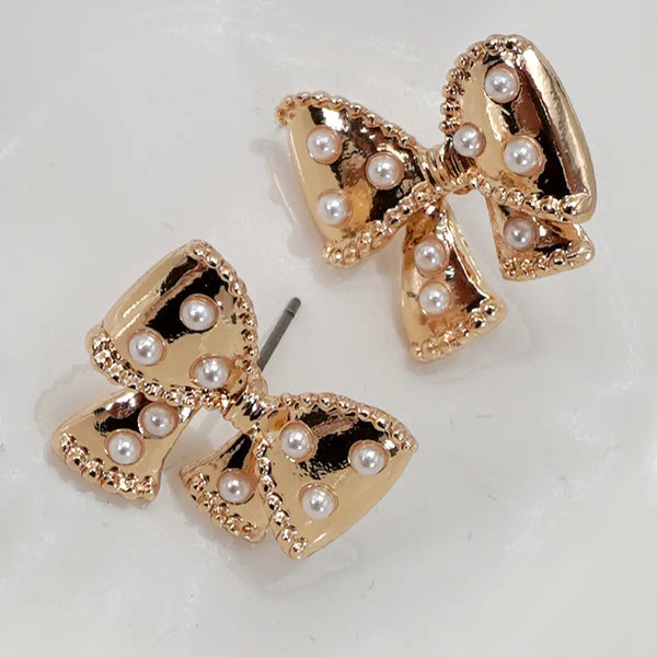 Bow Pearl Stud Earrings