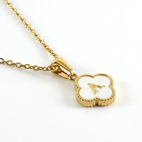 Clover Shell Initial Charm 18K Golden Steel Necklace