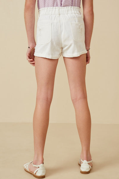 Girls High Waist Roll-Up Denim Short