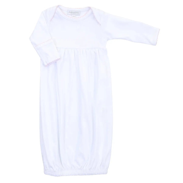 Solid White Gown w/ Pink Picot Trim