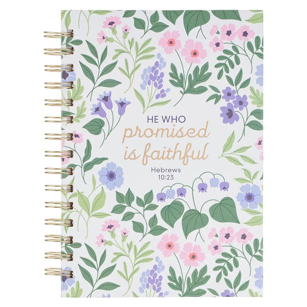 Journal Spiral White Floral He Who Promised Heb. 10:23