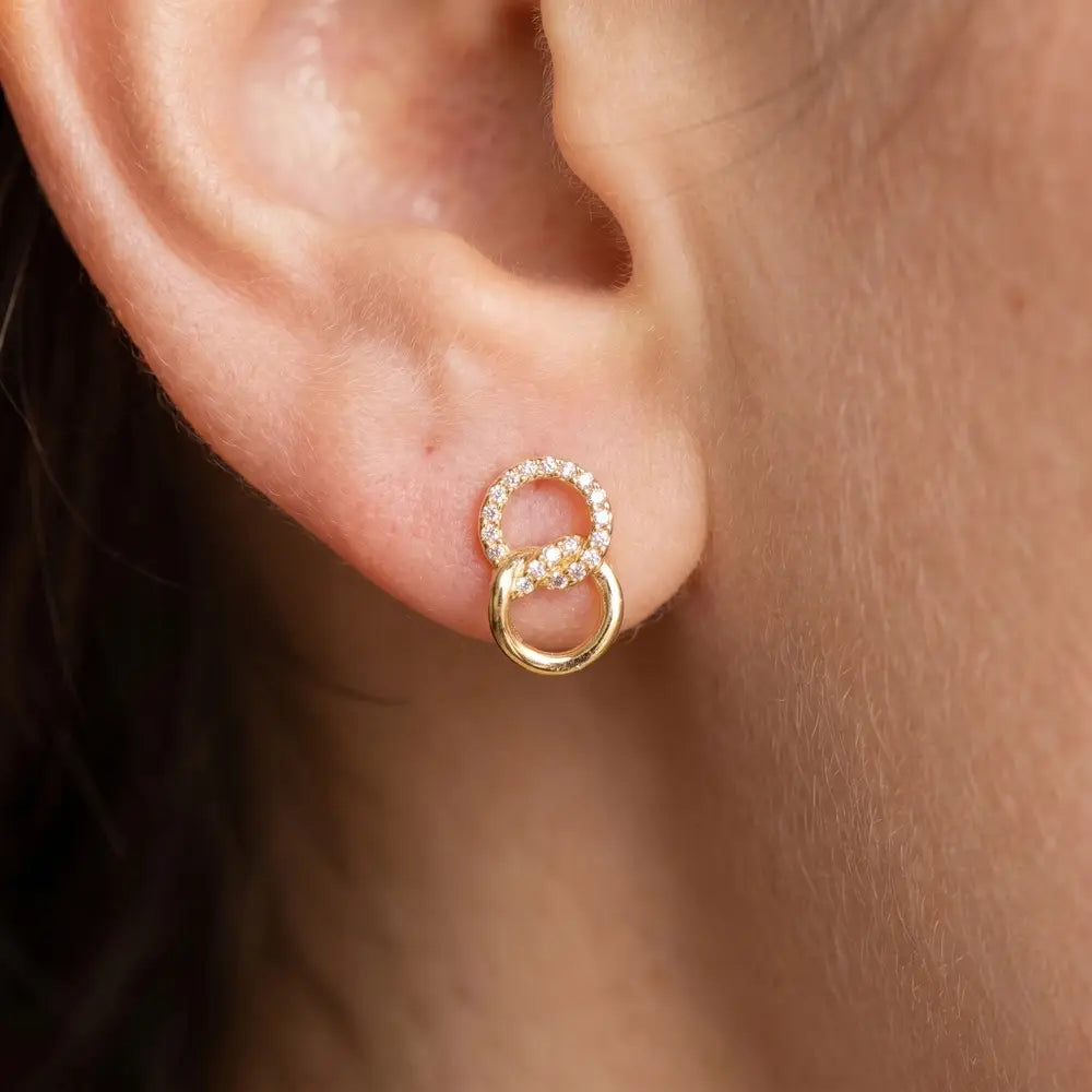18K Gold Dipped Cz Double Oval Drop Earrings