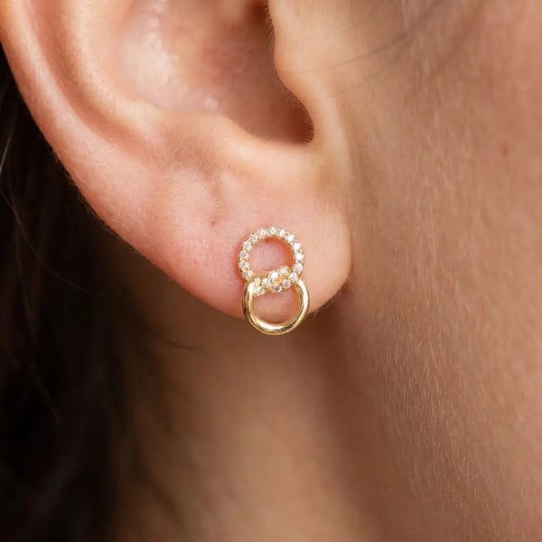 18K Gold Dipped Cz Double Oval Drop Earrings