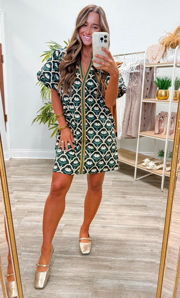 Botanical Print Puff Sleeve Mini Dress